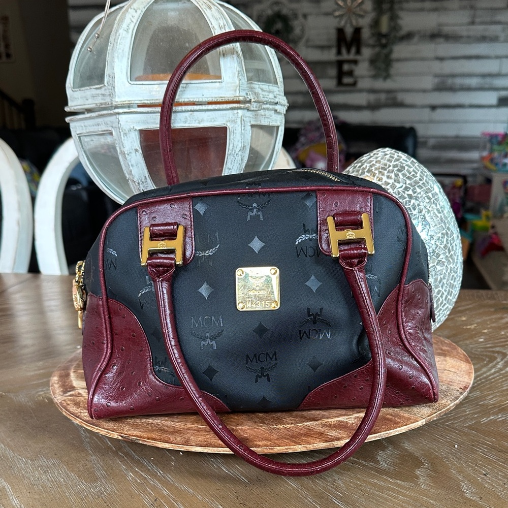 MCM Black and Burgundy Satchel